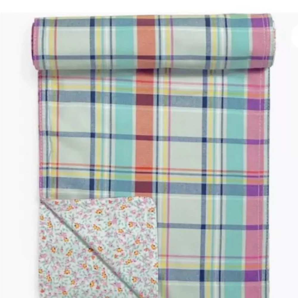 Vera Bradley Table Runner Pastel Plaid Reversible  96" x 13.25"